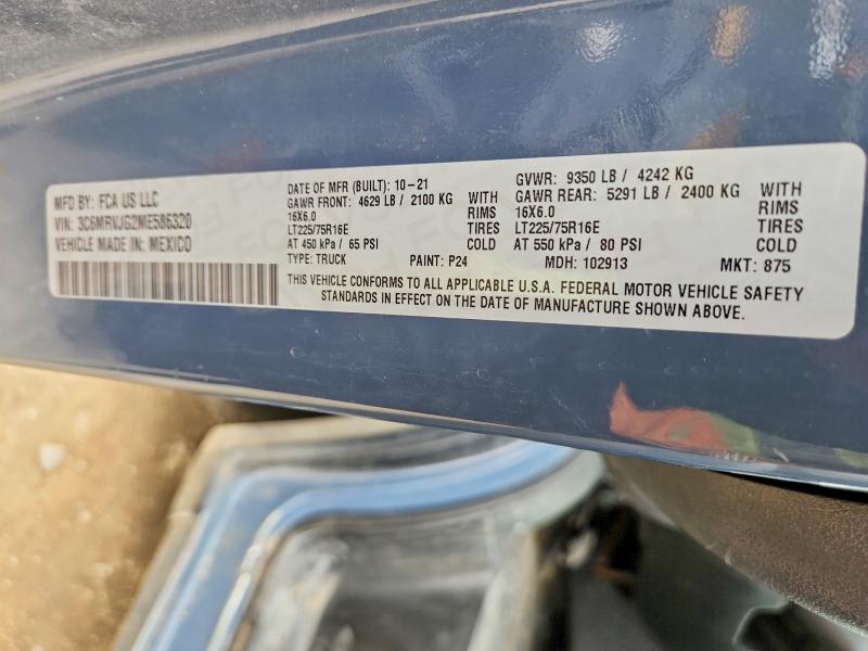 66018566 :رقم المزاد ، 3C6MRVJG2ME586320 vin ، 2021 Ram Promaster 3500 مزاد بيع