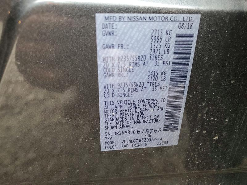 69389666 :رقم المزاد ، 5N1DR2MM3JC678768 vin ، 2018 Nissan Pathfinder مزاد بيع