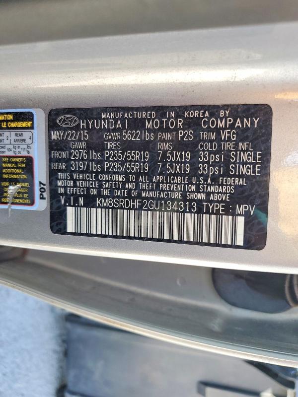 Продаж на аукціоні авто 2016 Hyundai Santa Fe, vin: KM8SRDHF2GU134313, номер лоту: 68800756
