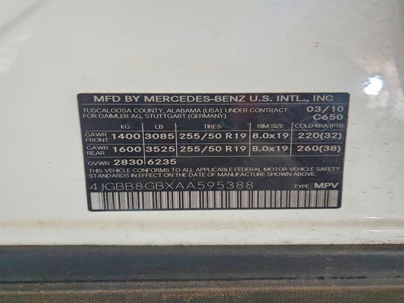Auction sale of the 2010 Mercedes-benz Ml, vin: 4JGBB8GBXAA595388, lot number: 67749806