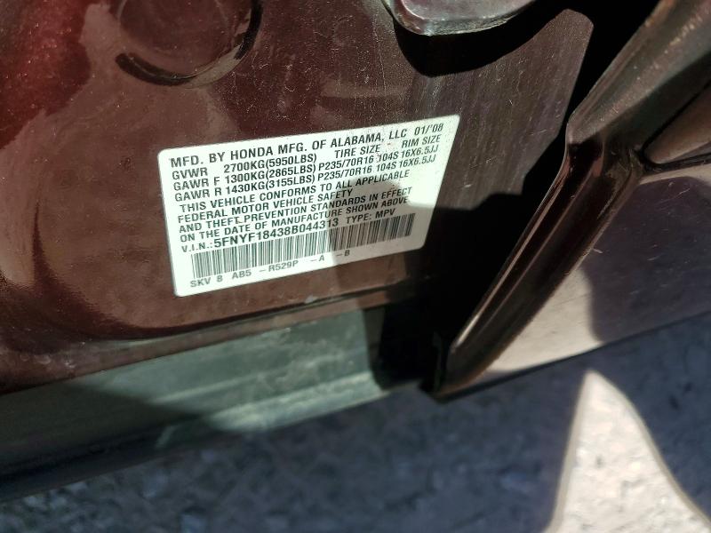69843656 :رقم المزاد ، 5FNYF18438B044313 vin ، 2008 Honda Pilot مزاد بيع