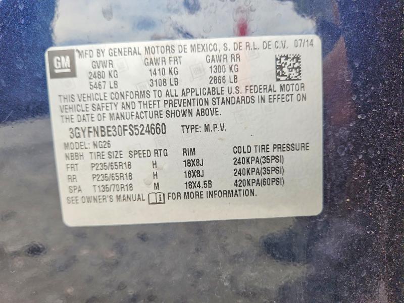 69095146 :رقم المزاد ، 3GYFNBE30FS524660 vin ، 2015 Cadillac Srx مزاد بيع