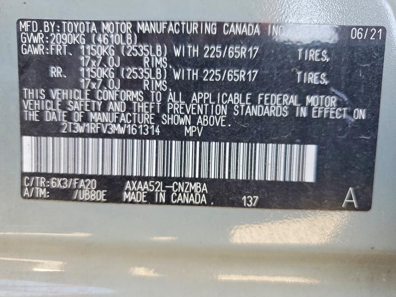 Aukcja sprzedaży 2021 Toyota Rav4, vin: 2T3W1RFV3MW161314, numer aukcji: 68619576