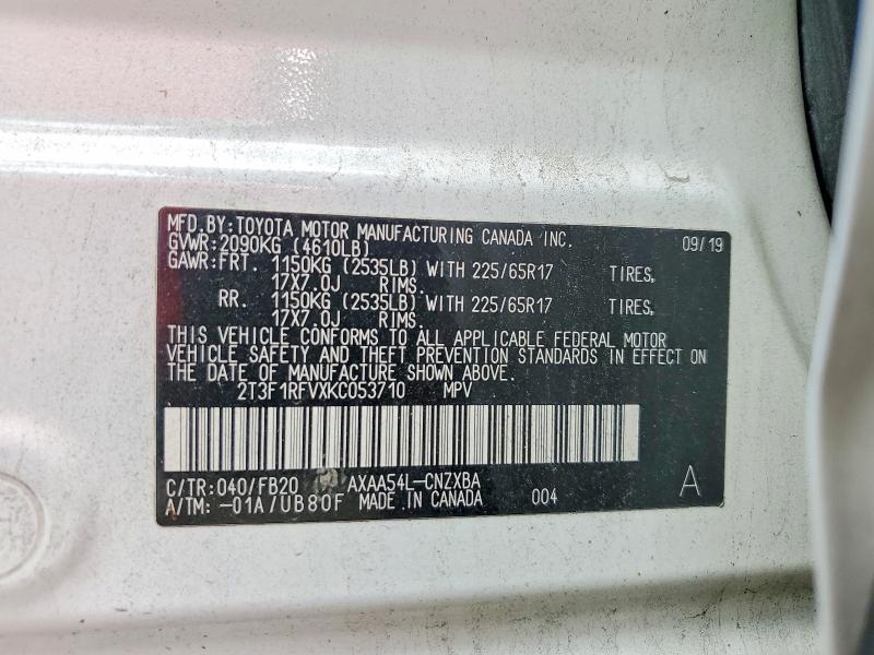 Продаж на аукціоні авто 2019 Toyota Rav4, vin: 2T3F1RFVXKC053710, номер лоту: 67595876