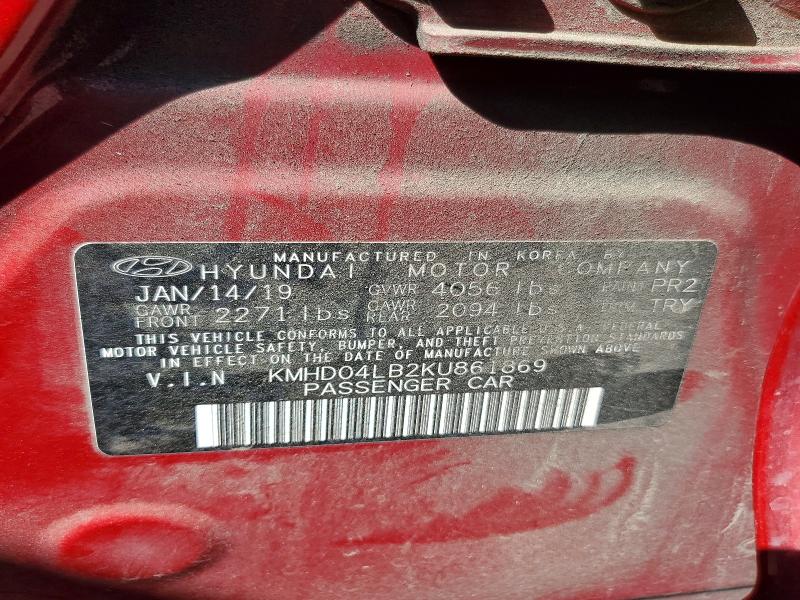 69084576 :رقم المزاد ، KMHD04LB2KU861869 vin ، 2019 Hyundai Elantra مزاد بيع
