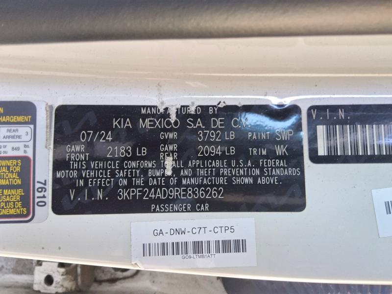 70648706 :رقم المزاد ، 3KPF24AD9RE836262 vin ، 2024 Kia Forte مزاد بيع