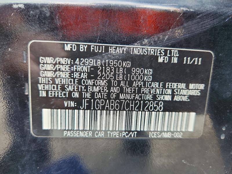 Продаж на аукціоні авто 2012 Subaru Impreza, vin: JF1GPAB67CH212858, номер лоту: 69051176