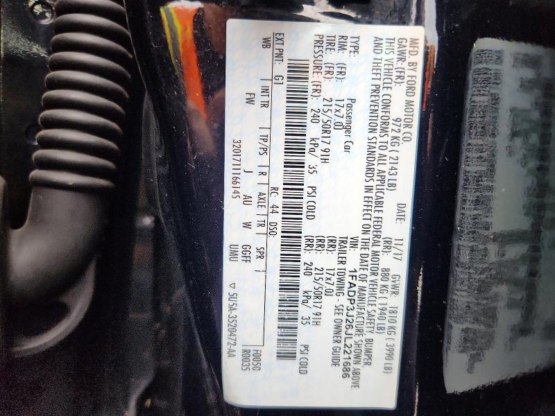 71079656 :رقم المزاد ، 1FADP3J26JL221686 vin ، 2018 Ford Focus مزاد بيع