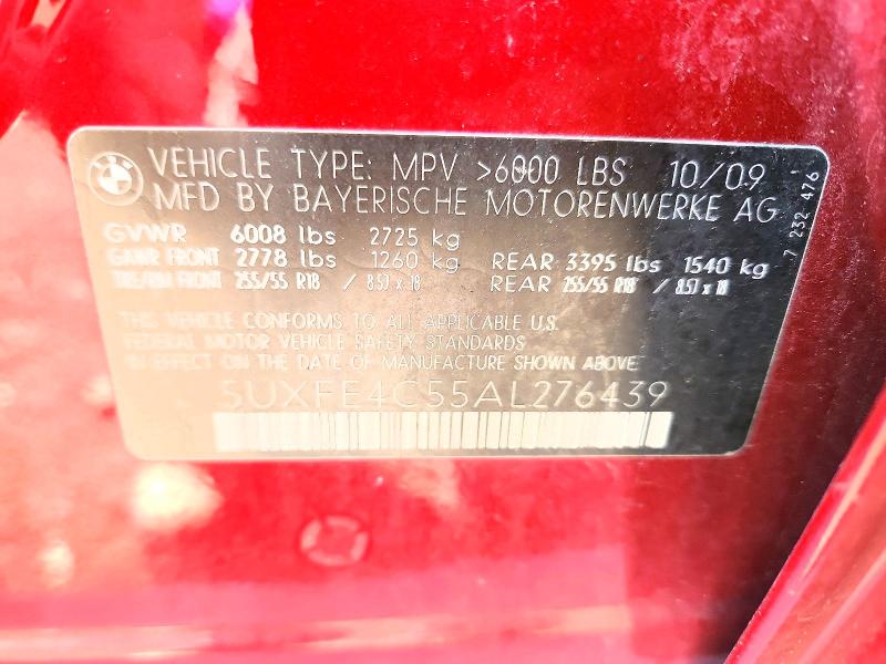 67323686 :رقم المزاد ، 5UXFE4C55AL276439 vin ، 2010 Bmw X5 مزاد بيع