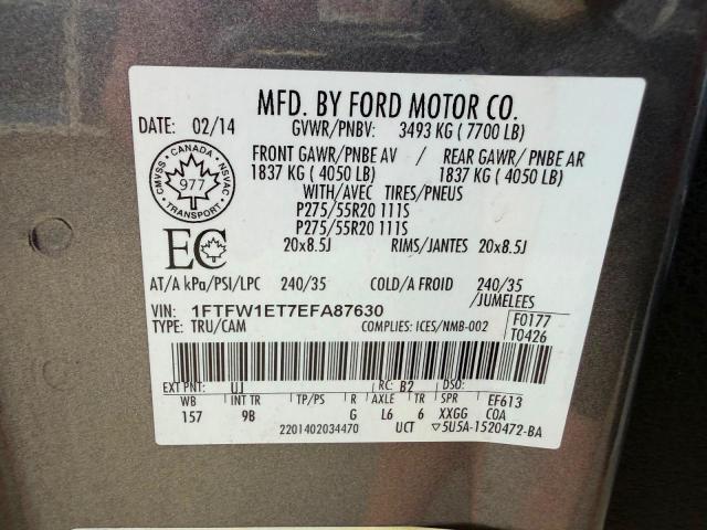 Продаж на аукціоні авто 2014 Ford F150, vin: 1FTFW1ET7EFA87630, номер лоту: 70985806