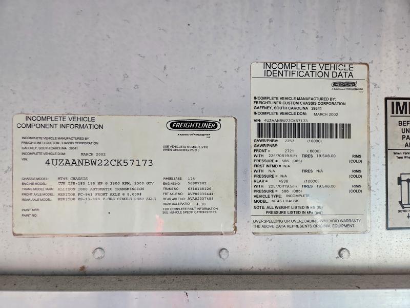 Продаж на аукціоні авто 2002 Frht - Freightliner Chassis, vin: 4UZAANBW22CK57173, номер лоту: 69374576