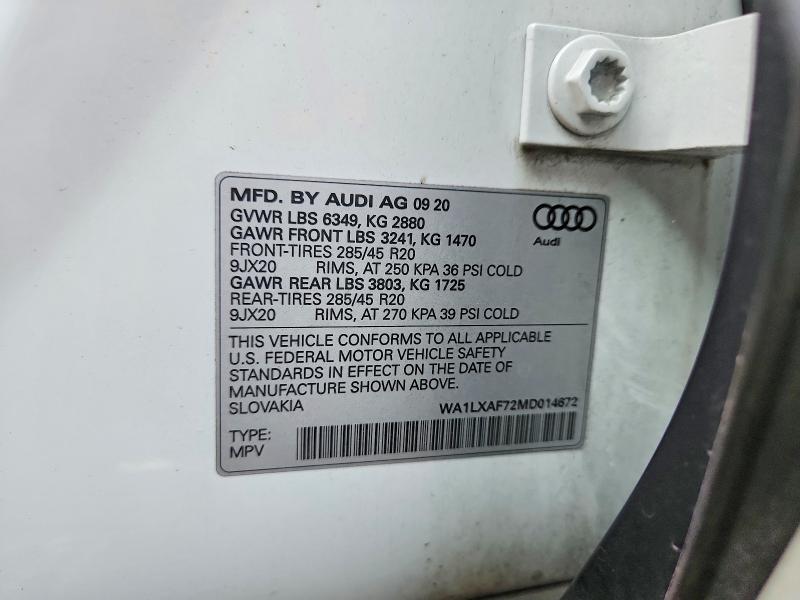Продажа на аукционе авто 2021 Audi Q7, vin: WA1LXAF72MD014672, номер лота: 66804356