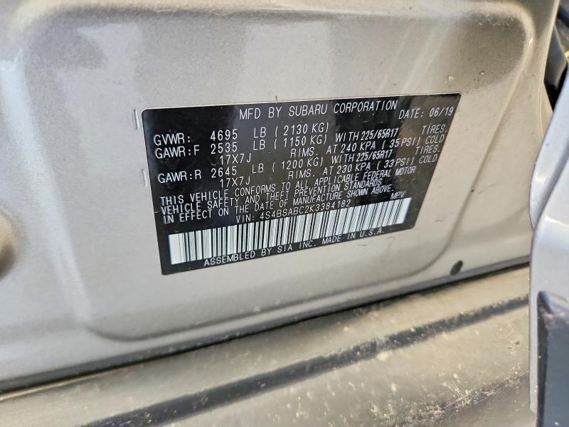 Aukcja sprzedaży 2019 Subaru Outback, vin: 4S4BSABC2K3384182, numer aukcji: 70069896
