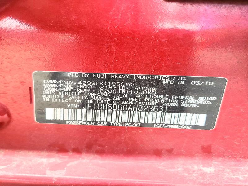 67554146 :رقم المزاد ، JF1GH6B60AH823631 vin ، 2010 Subaru Impreza مزاد بيع
