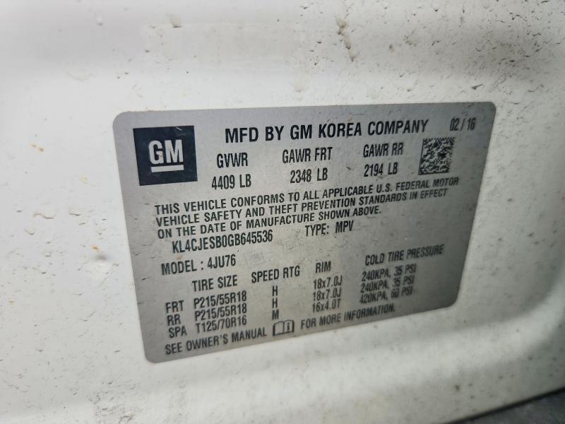 68951016 :رقم المزاد ، KL4CJESB0GB645536 vin ، 2016 Buick Encore مزاد بيع