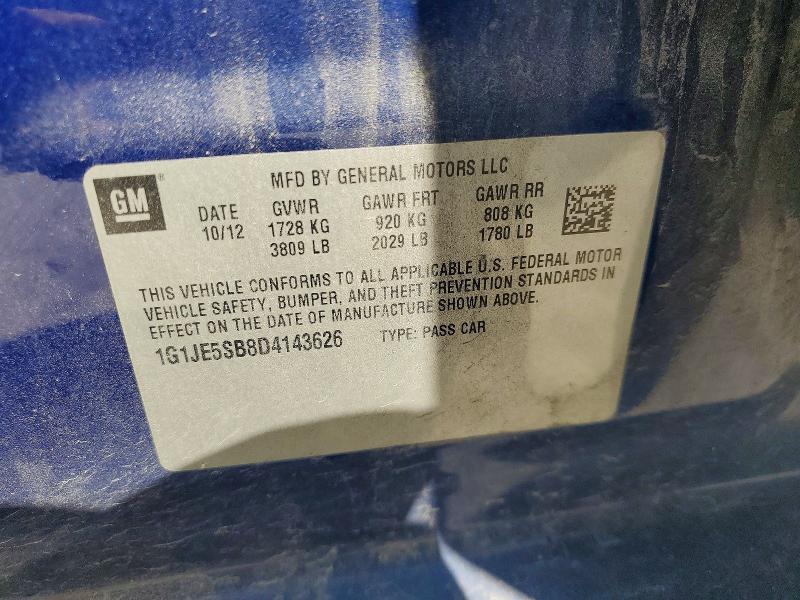 Продажа на аукционе авто 2013 Chevrolet Sonic, vin: 1G1JE5SB8D4143626, номер лота: 70934036