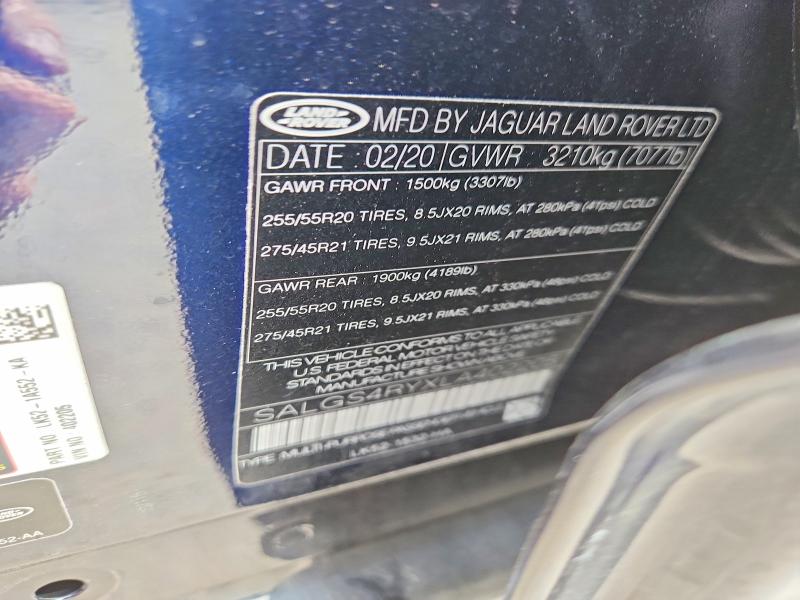 Aukcja sprzedaży 2020 Land Rover Range Rover, vin: SALGS4RYXLA402205, numer aukcji: 68823476