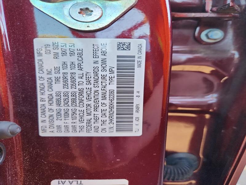 Продаж на аукціоні авто 2019 Honda Cr-v, vin: 2HKRW2H90KH622060, номер лоту: 68061086
