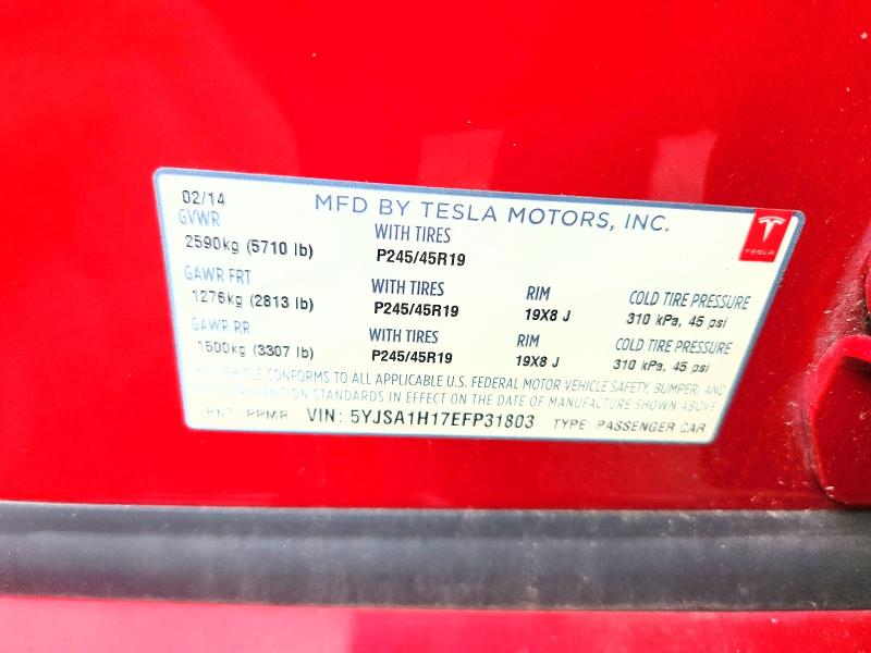 Продаж на аукціоні авто 2014 Tesla Model S, vin: 5YJSA1H17EFP31803, номер лоту: 67850586