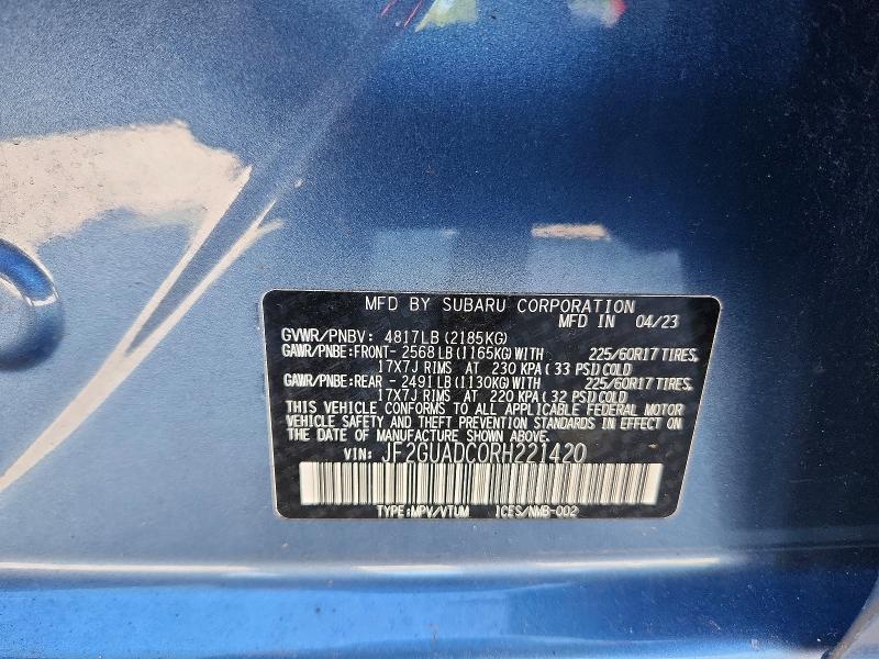 Продажа на аукционе авто 2024 Subaru Crosstrek, vin: JF2GUADC0RH221420, номер лота: 70068536