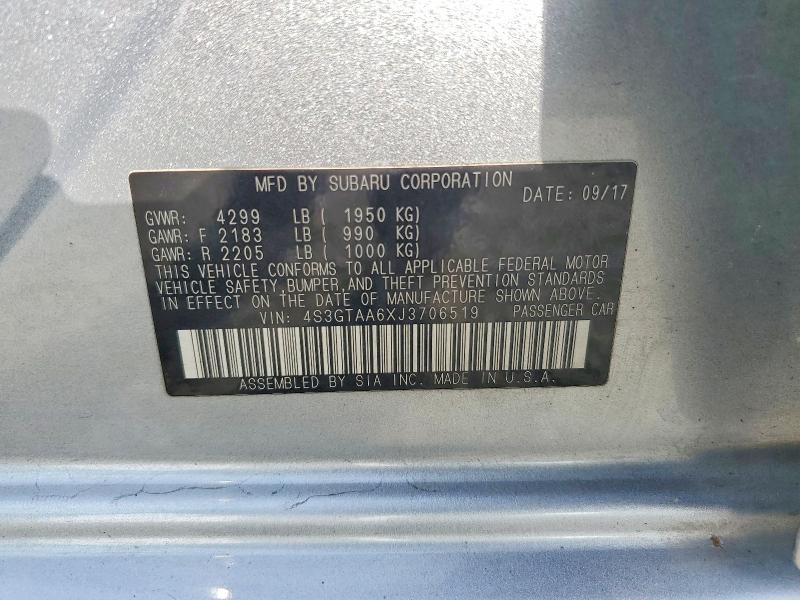 68978896 :رقم المزاد ، 4S3GTAA6XJ3706519 vin ، 2018 Subaru Impreza مزاد بيع