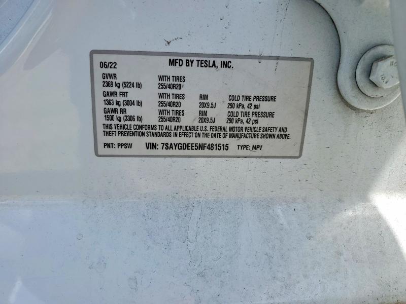 67935926 :رقم المزاد ، 7SAYGDEE5NF481515 vin ، 2022 Tesla Model Y مزاد بيع