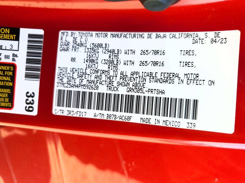 Продаж на аукціоні авто 2023 Toyota Tacoma, vin: 3TMCZ5AN4PM592620, номер лоту: 67445726