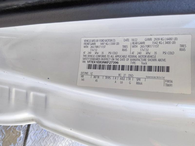 69612046 :رقم المزاد ، 1FTEX1EB3NKF27396 vin ، 2022 Ford F150 مزاد بيع