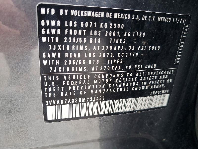 68655776 :رقم المزاد ، 3VVAB7AX3RM232431 vin ، 2024 Volkswagen Tiguan مزاد بيع