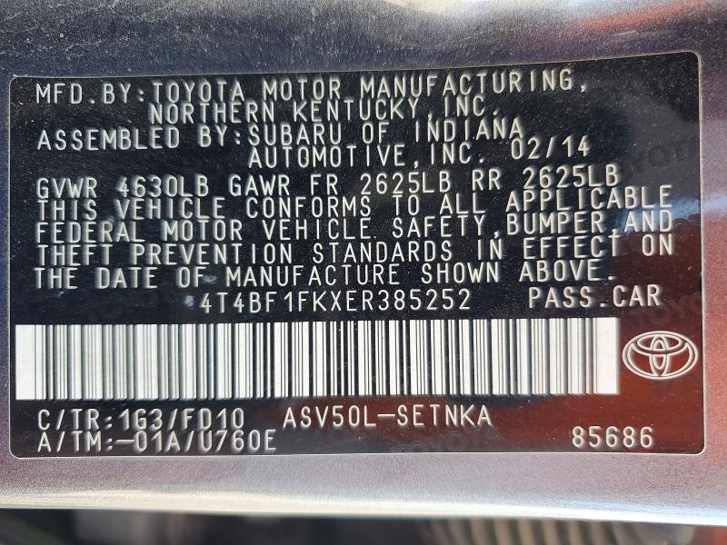 69639966 :رقم المزاد ، 4T4BF1FKXER385252 vin ، 2014 Toyota Camry مزاد بيع