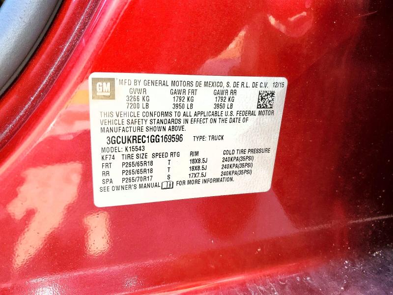 Aukcja sprzedaży 2016 Chevrolet Silverado, vin: 3GCUKREC1GG169596, numer aukcji: 67098726