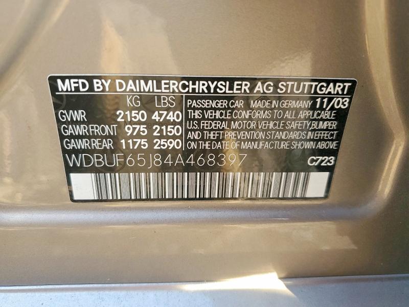 66803766 :رقم المزاد ، WDBUF65J84A468397 vin ، 2004 Mercedes-benz E مزاد بيع