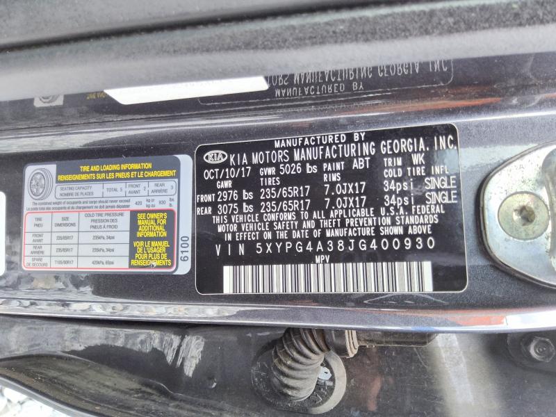 Aukcja sprzedaży 2018 Kia Sorento, vin: 5XYPG4A38JG400930, numer aukcji: 68620616
