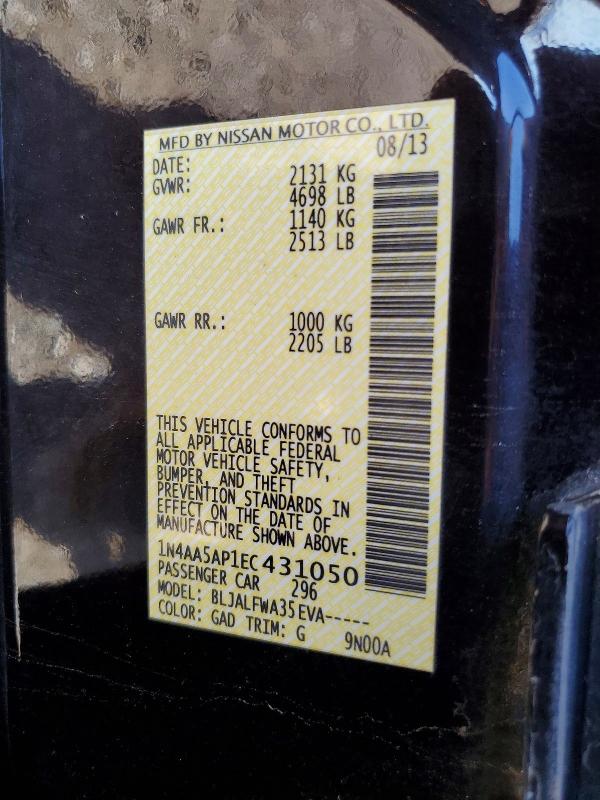Продаж на аукціоні авто 2014 Nissan Maxima, vin: 1N4AA5AP1EC431050, номер лоту: 67878626