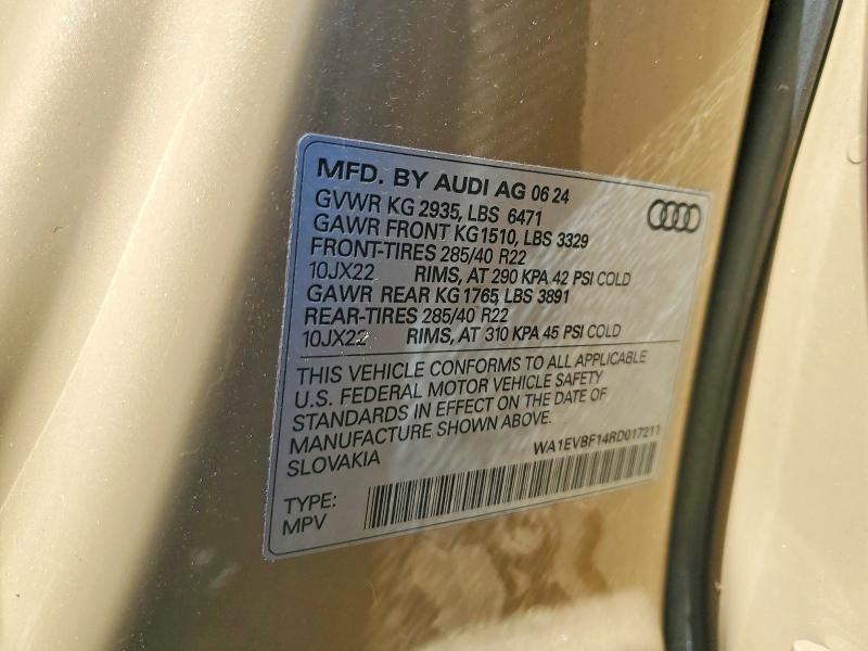 Продажа на аукционе авто 2024 Audi Q8, vin: WA1EVBF14RD017211, номер лота: 68836766