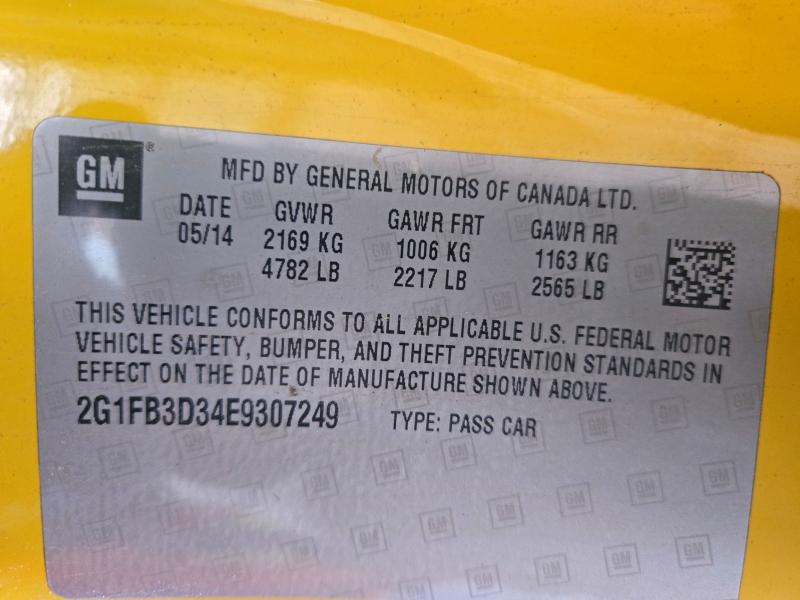 2014 Chevrolet Camaro მანქანა იყიდება აუქციონზე, vin: 2G1FB3D34E9307249, აუქციონის ნომერი: 70268896
