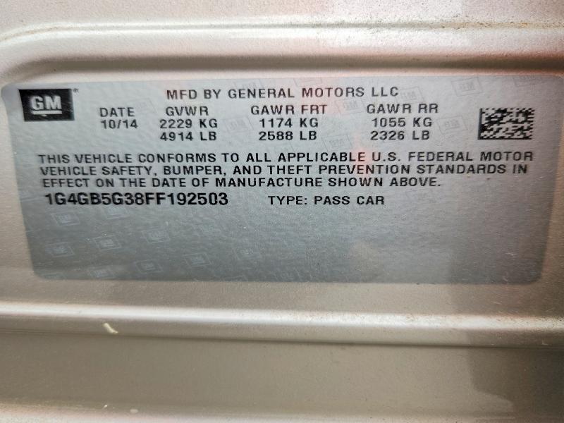 2015 Buick Lacrosse მანქანა იყიდება აუქციონზე, vin: 1G4GB5G38FF192503, აუქციონის ნომერი: 65309856