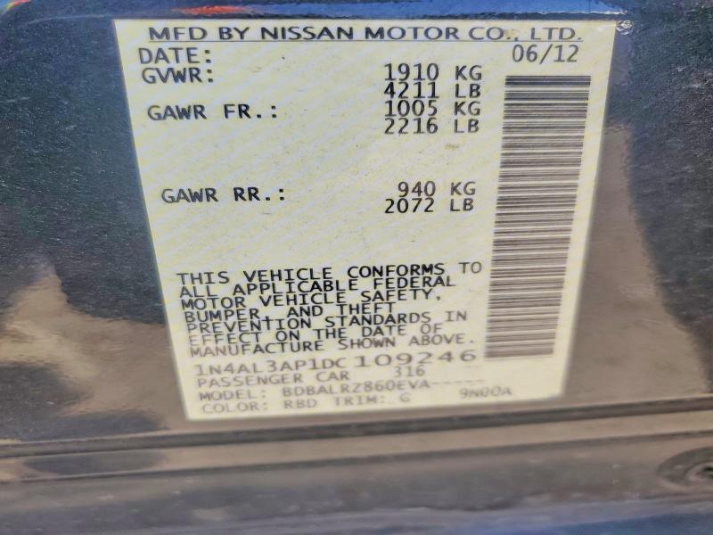 2013 Nissan Altima მანქანა იყიდება აუქციონზე, vin: 1N4AL3AP1DC109246, აუქციონის ნომერი: 68625386