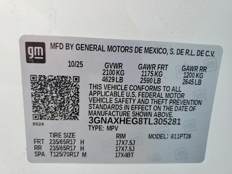 Aukcja sprzedaży 2026 Chevrolet Equinox, vin: 3GNAXHEG8TL305281, numer aukcji: 67893926