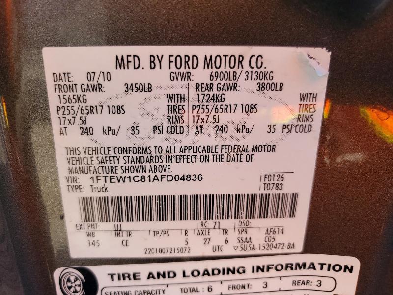 Продаж на аукціоні авто 2010 Ford F150, vin: 1FTEW1C81AFD04836, номер лоту: 69417716