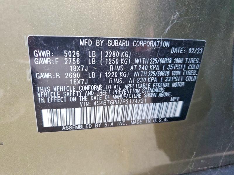 69632226 :رقم المزاد ، 4S4BTGPD7P3174721 vin ، 2023 Subaru Outback مزاد بيع