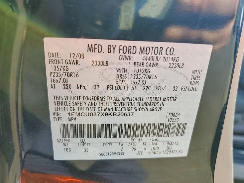 2009 Ford Escape მანქანა იყიდება აუქციონზე, vin: 1FMCU037X9KB20637, აუქციონის ნომერი: 68914836