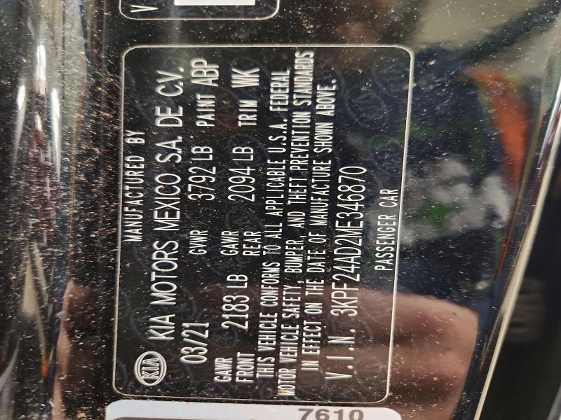 Aukcja sprzedaży 2021 Kia Forte, vin: 3KPF24AD2ME346870, numer aukcji: 69029916