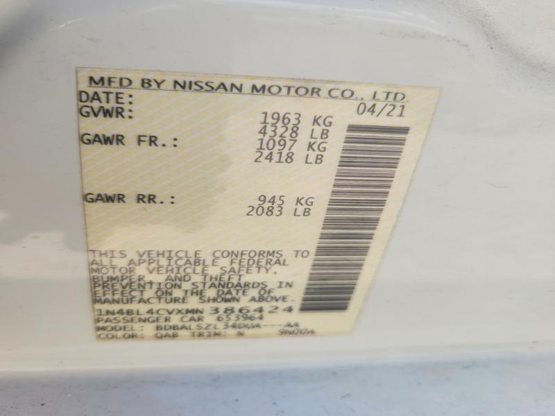 2021 Nissan Altima მანქანა იყიდება აუქციონზე, vin: 1N4BL4CVXMN386424, აუქციონის ნომერი: 67320916