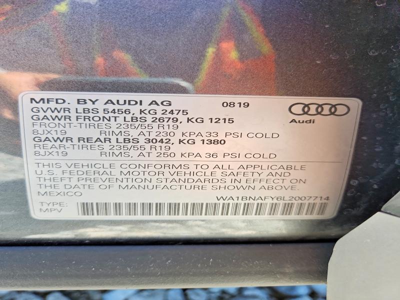 67820886 :رقم المزاد ، WA1BNAFY6L2007714 vin ، 2020 Audi Q5 مزاد بيع