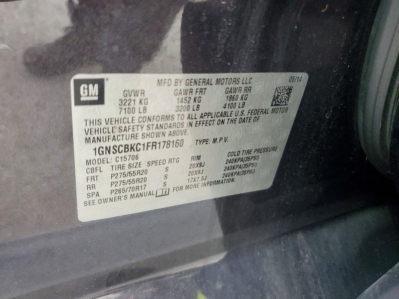 Aukcja sprzedaży 2015 Chevrolet Tahoe, vin: 1GNSCBKC1FR178160, numer aukcji: 68166206