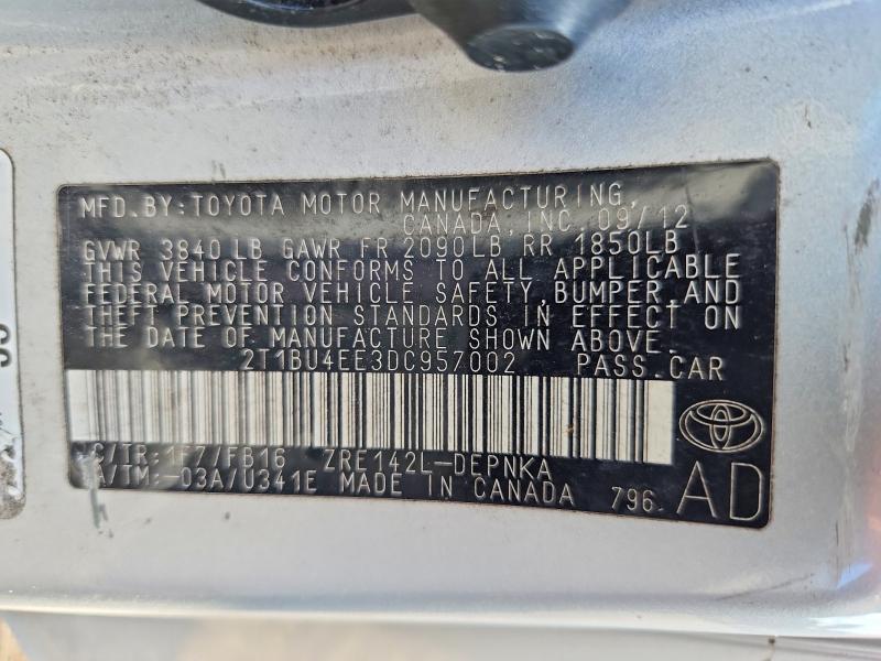 68864546 :رقم المزاد ، 2T1BURHE8GC637901 vin ، 2013 Toyota Corolla مزاد بيع