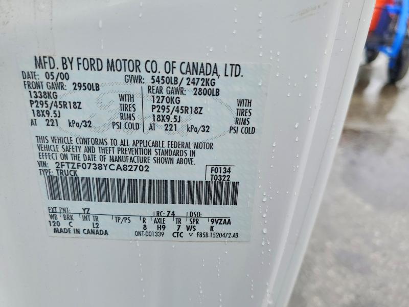 Aukcja sprzedaży 2000 Ford F150, vin: 2FTZF0738YCA82702, numer aukcji: 67734916