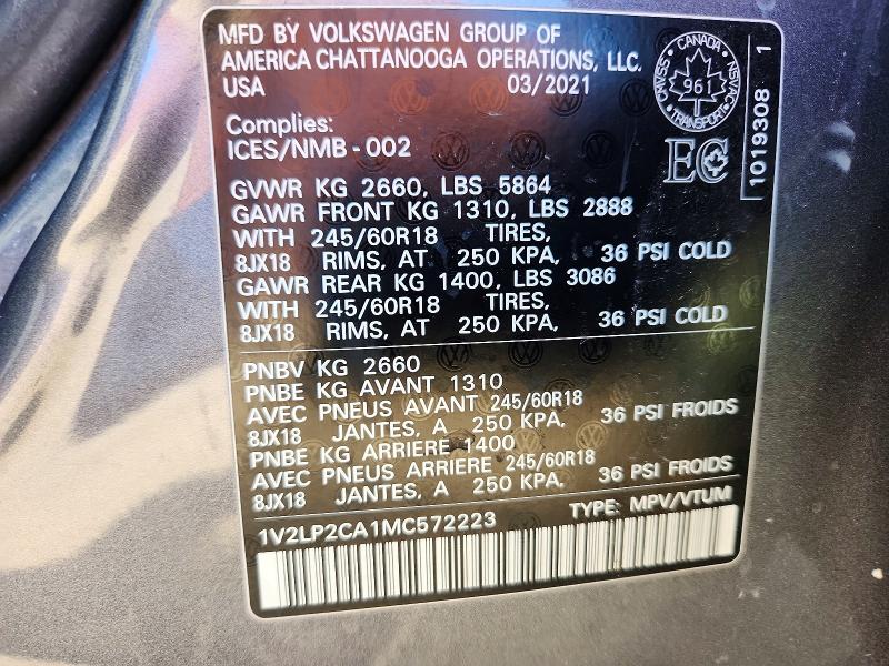 Продаж на аукціоні авто 2021 Volkswagen Atlas, vin: 1V2LP2CA1MC572223, номер лоту: 68683186