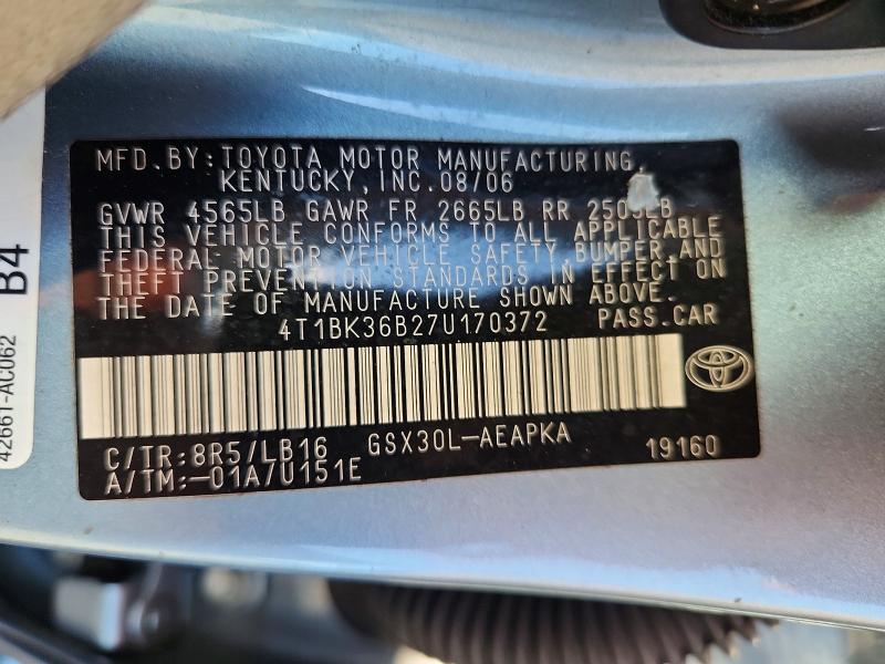 Aukcja sprzedaży 2007 Toyota Avalon, vin: 4T1BK36B27U170372, numer aukcji: 67284676